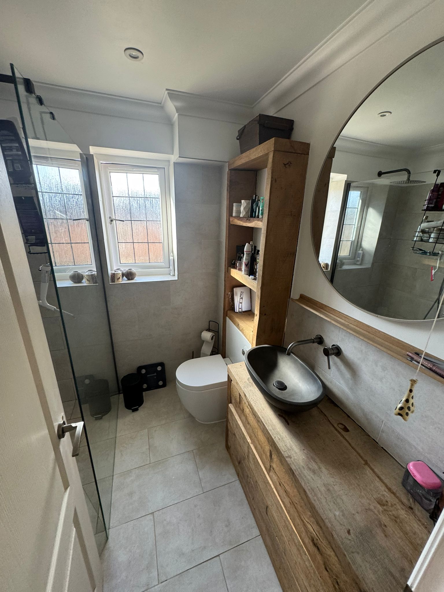 Bathroom with freestanding bath cleaned